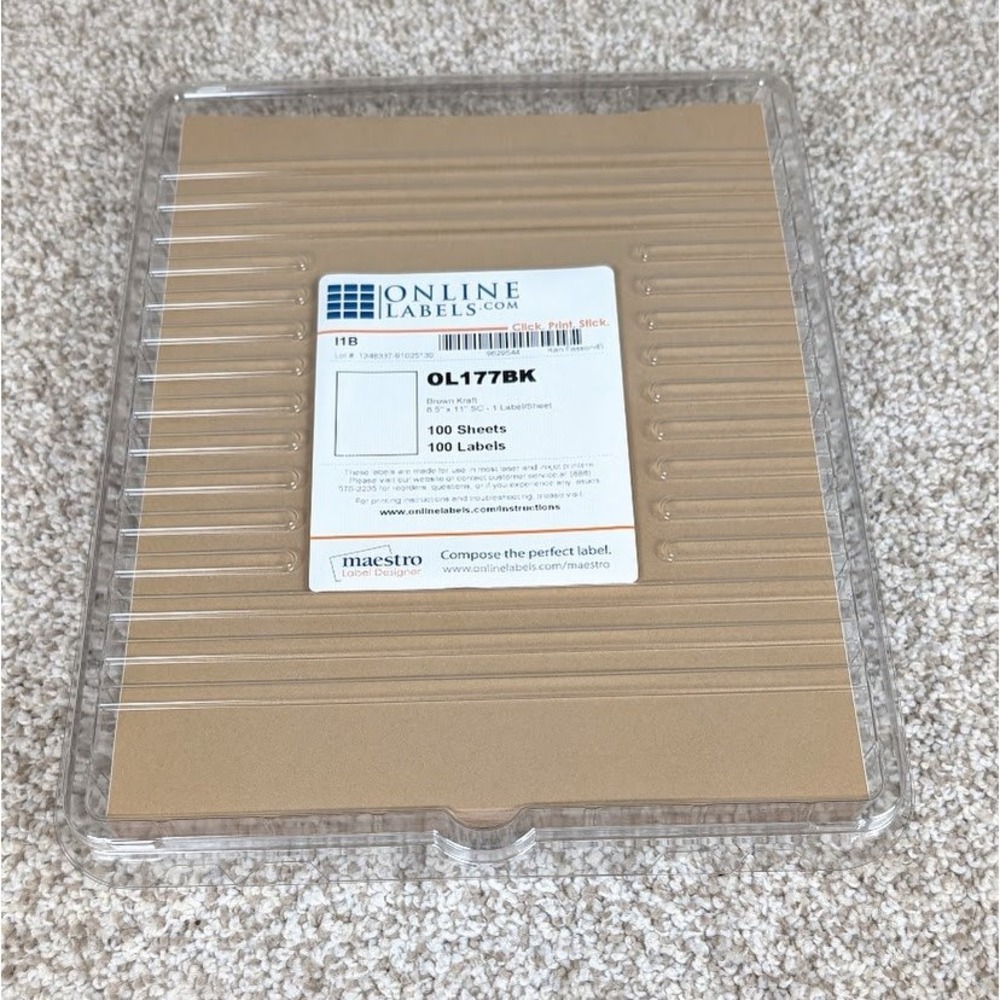 Online Labels OL177BK‎ Brown Kraft 8.5x11 Inch Labels 100 Sheets 100 Labels